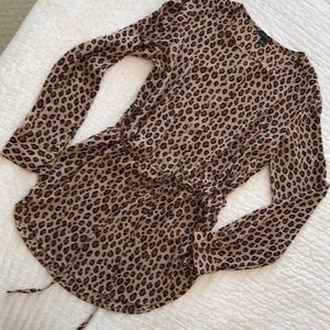 AT Leopard blouse drawstring waist XS